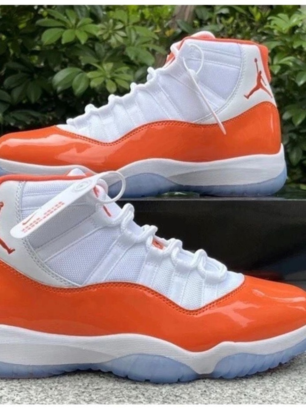 Jordan Kids High Top Sneakers in White & Orange Patent